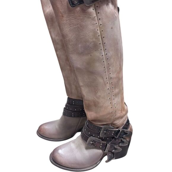 Like New with Box Freebird Women's Cleo Taupe Leather Over the Knee Boots Size 9 - Picture 1 of 9
